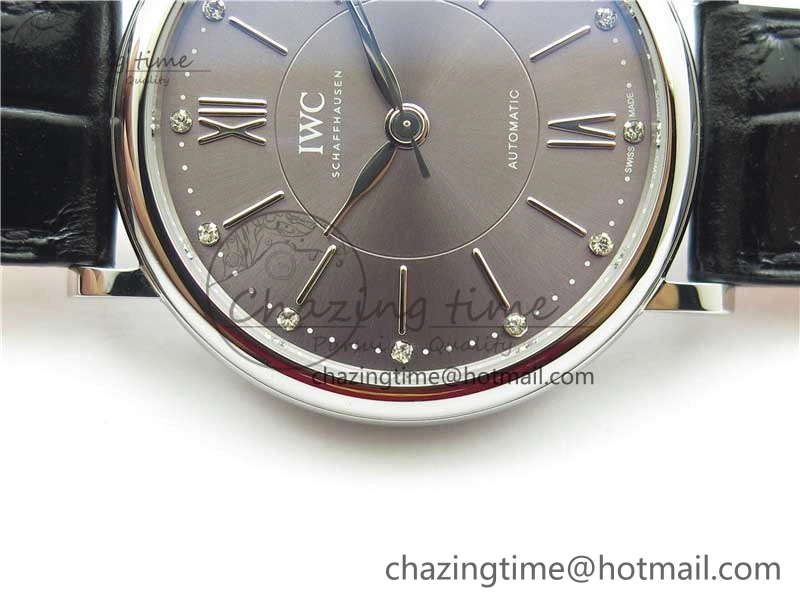 Portofino 37mm SS V7F 1:1 Best Edition Gray Dial on Black Leather Strap A2892
