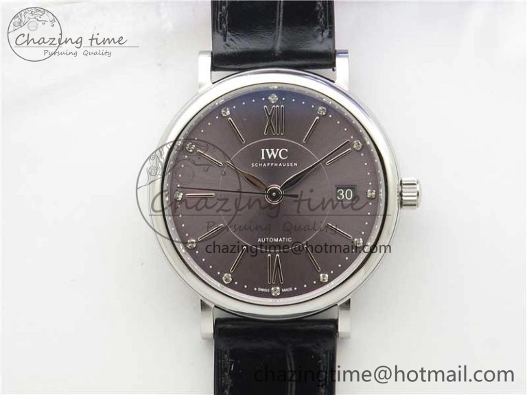 Portofino 37mm SS V7F 1:1 Best Edition Gray Dial on Black Leather Strap A2892