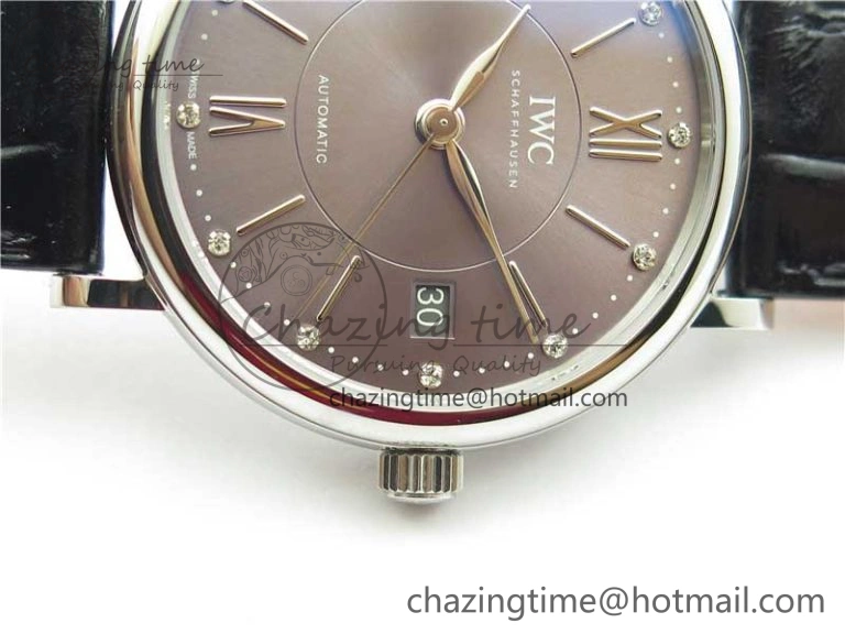Portofino 37mm SS V7F 1:1 Best Edition Gray Dial on Black Leather Strap A2892