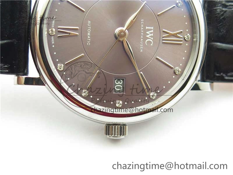 Portofino 37mm SS V7F 1:1 Best Edition Gray Dial on Black Leather Strap A2892