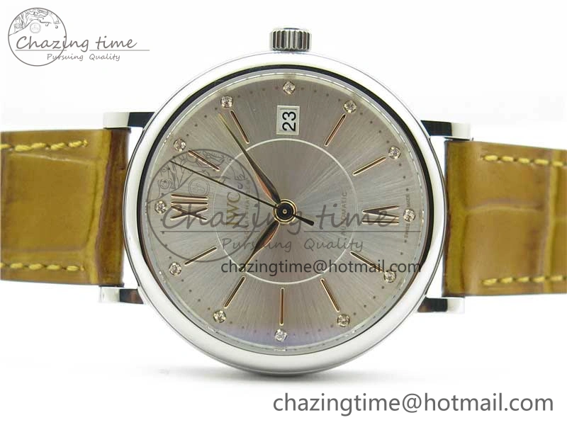 Portofino 37mm SS V7F 1:1 Best Edition White Dial on Light Brown Leather Strap A2892