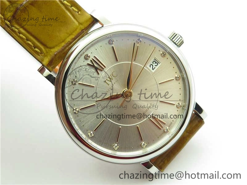 Portofino 37mm SS V7F 1:1 Best Edition White Dial on Light Brown Leather Strap A2892