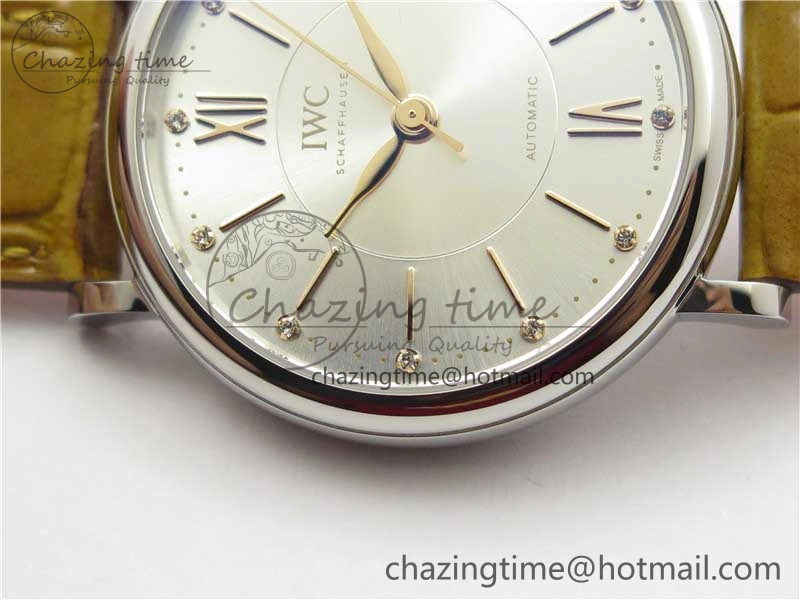 Portofino 37mm SS V7F 1:1 Best Edition White Dial on Light Brown Leather Strap A2892
