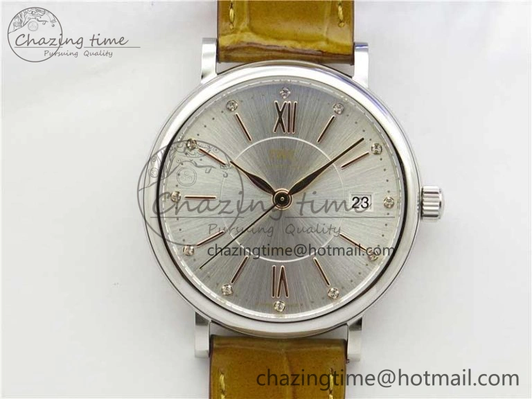 Portofino 37mm SS V7F 1:1 Best Edition White Dial on Light Brown Leather Strap A2892