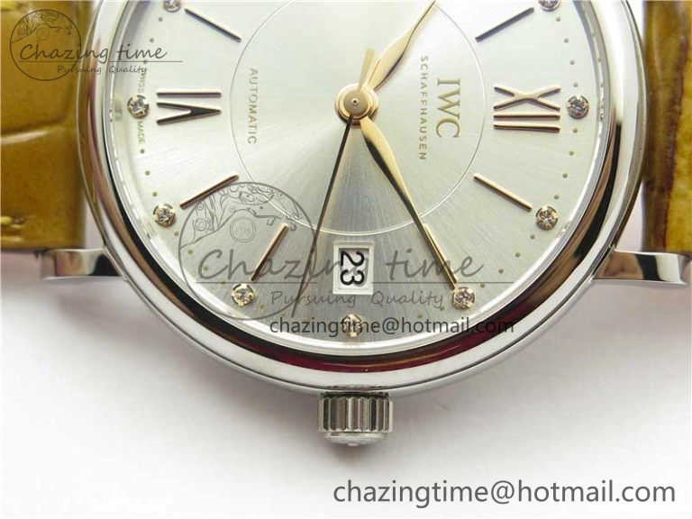 Portofino 37mm SS V7F 1:1 Best Edition White Dial on Light Brown Leather Strap A2892