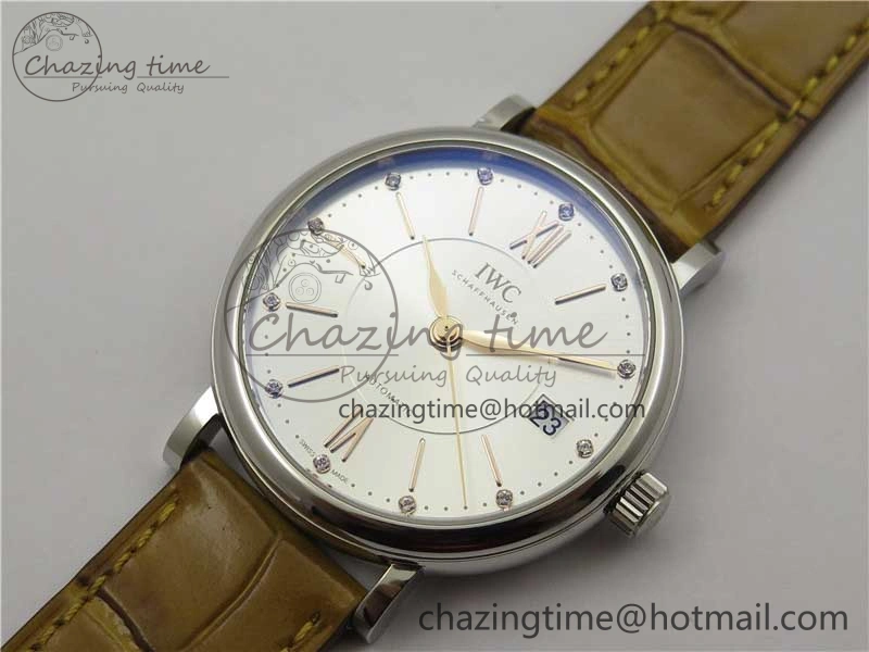 Portofino 37mm SS V7F 1:1 Best Edition White Dial on Light Brown Leather Strap A2892