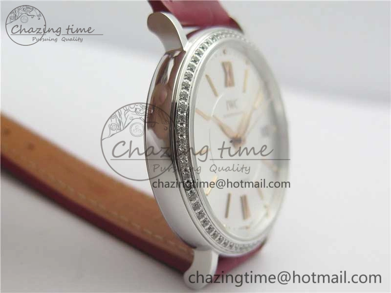 Portofino Automatic 37 SS M+F 1:1 Best Edition Silver Dial RG Markers on Red Crocodile Strap A35111