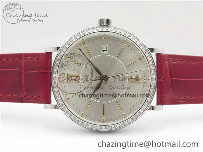 Portofino Automatic 37 SS M+F 1:1 Best Edition Silver Dial RG Markers on Red Crocodile Strap A35111