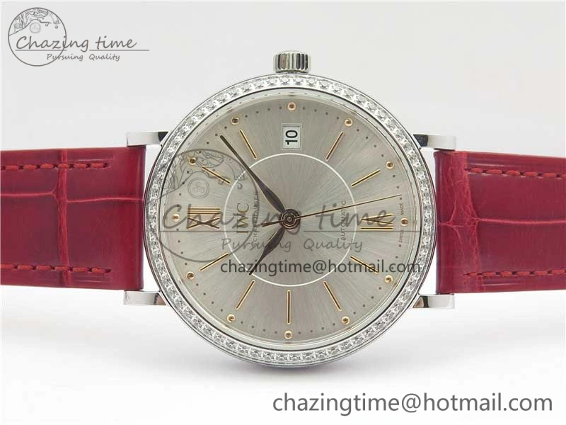 Portofino Automatic 37 SS M+F 1:1 Best Edition Silver Dial RG Markers on Red Crocodile Strap A35111