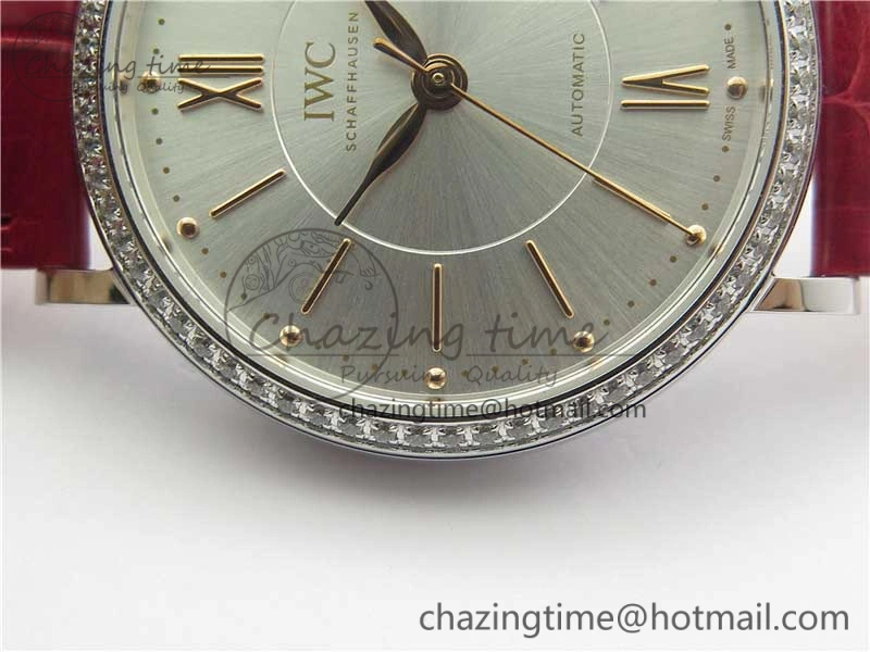 Portofino Automatic 37 SS M+F 1:1 Best Edition Silver Dial RG Markers on Red Crocodile Strap A35111