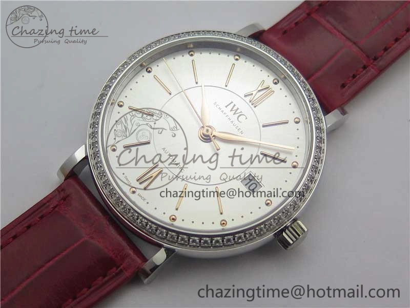 Portofino Automatic 37 SS M+F 1:1 Best Edition Silver Dial RG Markers on Red Crocodile Strap A35111