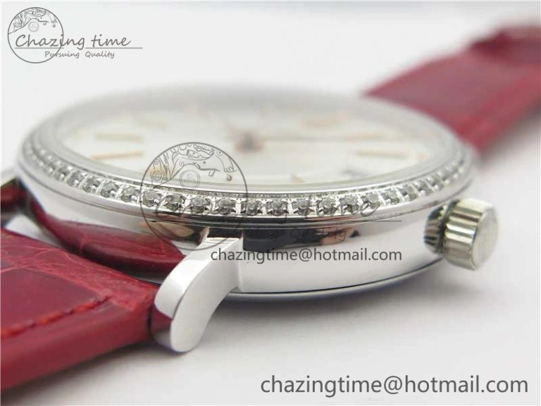 Portofino Automatic 37 SS M+F 1:1 Best Edition Silver Dial RG Markers on Red Crocodile Strap A35111