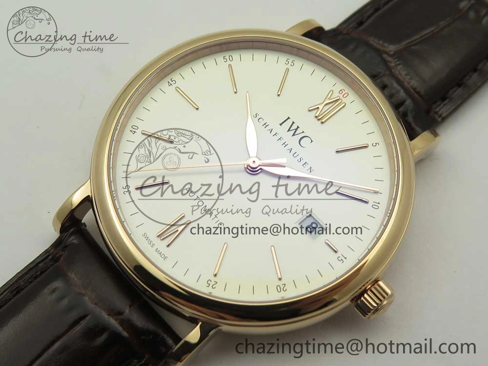 Portofino Automatic RG FKF 1:1 Best Edition White Dial on Brown Leather Strap A2892