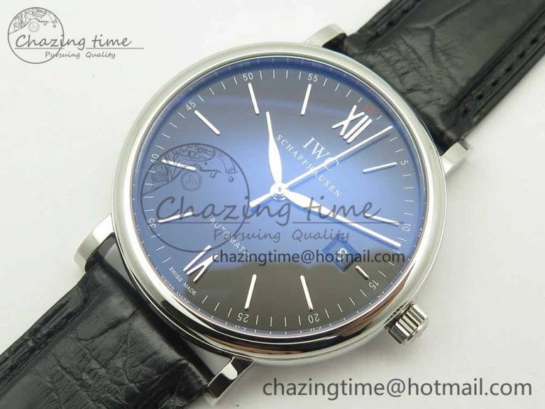 Portofino Automatic SS AF 1:1 Best Edition Black Dial on Black Croco Leather Strap A2892