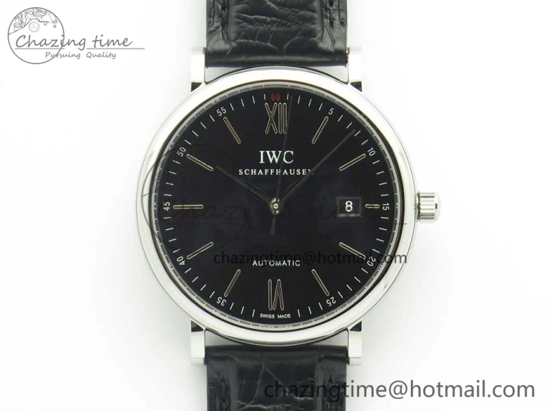 Portofino Automatic SS AF 1:1 Best Edition Black Dial on Black Croco Leather Strap A2892