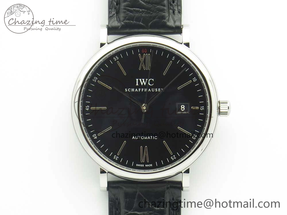 Portofino Automatic SS AF 1:1 Best Edition Black Dial on Black Croco Leather Strap A2892