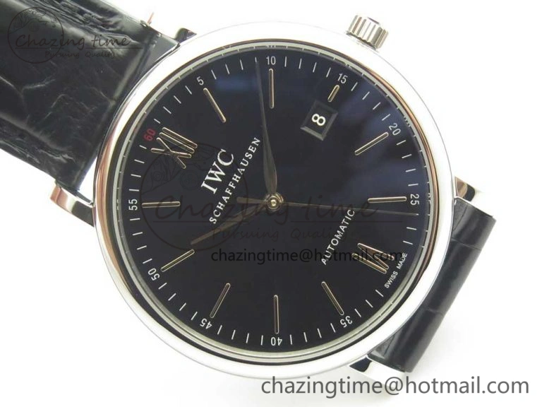 Portofino Automatic SS AF 1:1 Best Edition Black Dial on Black Croco Leather Strap A2892