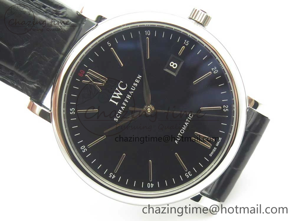 Portofino Automatic SS AF 1:1 Best Edition Black Dial on Black Croco Leather Strap A2892