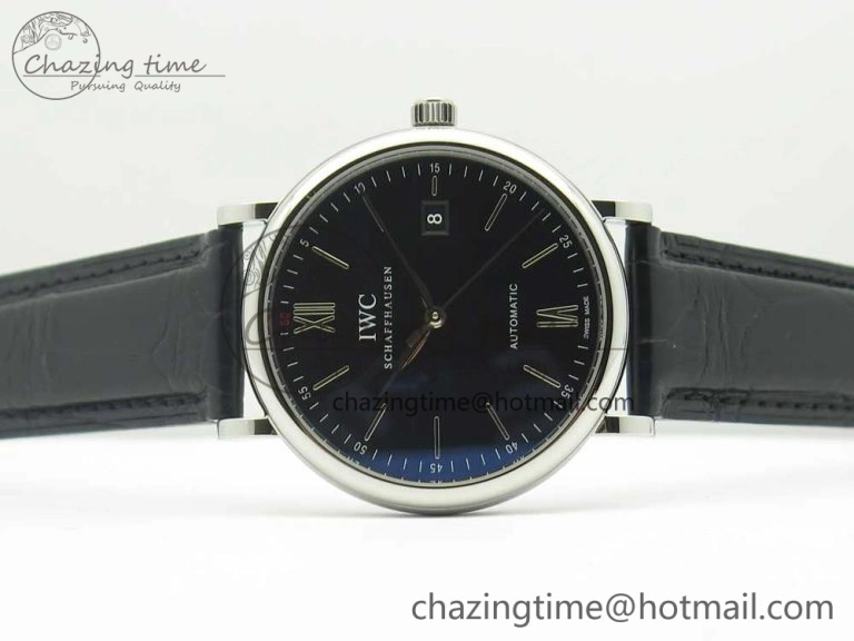 Portofino Automatic SS AF 1:1 Best Edition Black Dial on Black Croco Leather Strap A2892
