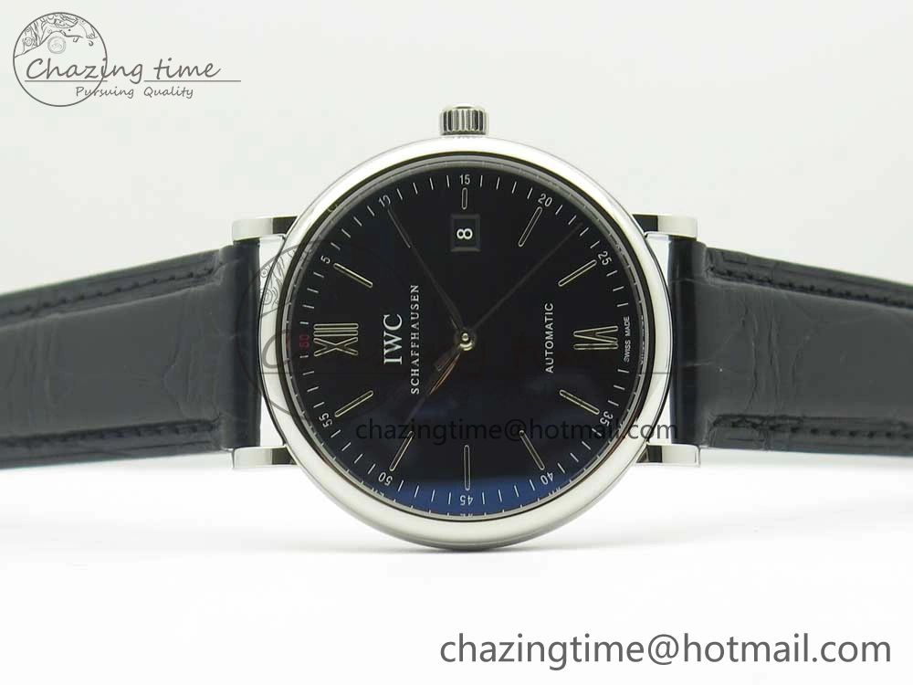 Portofino Automatic SS AF 1:1 Best Edition Black Dial on Black Croco Leather Strap A2892