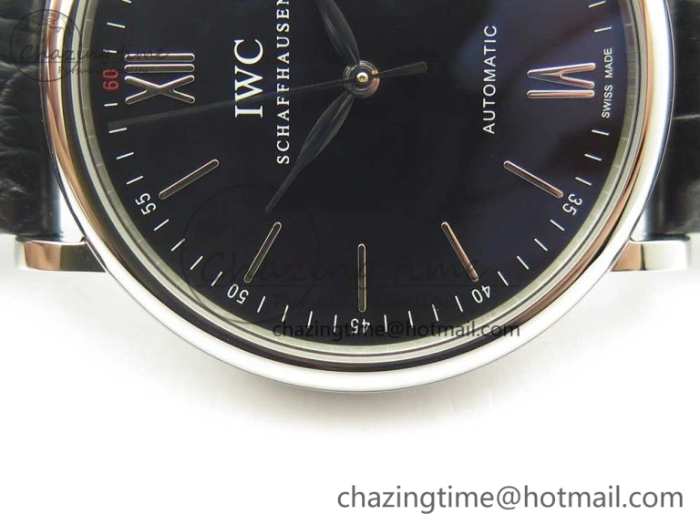 Portofino Automatic SS AF 1:1 Best Edition Black Dial on Black Croco Leather Strap A2892