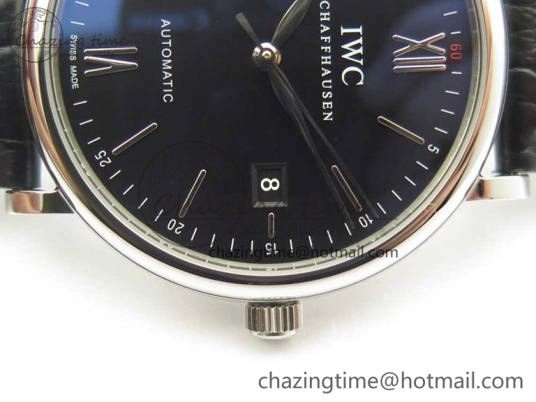 Portofino Automatic SS AF 1:1 Best Edition Black Dial on Black Croco Leather Strap A2892