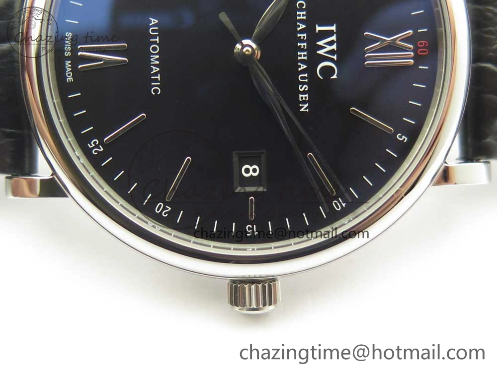 Portofino Automatic SS AF 1:1 Best Edition Black Dial on Black Croco Leather Strap A2892