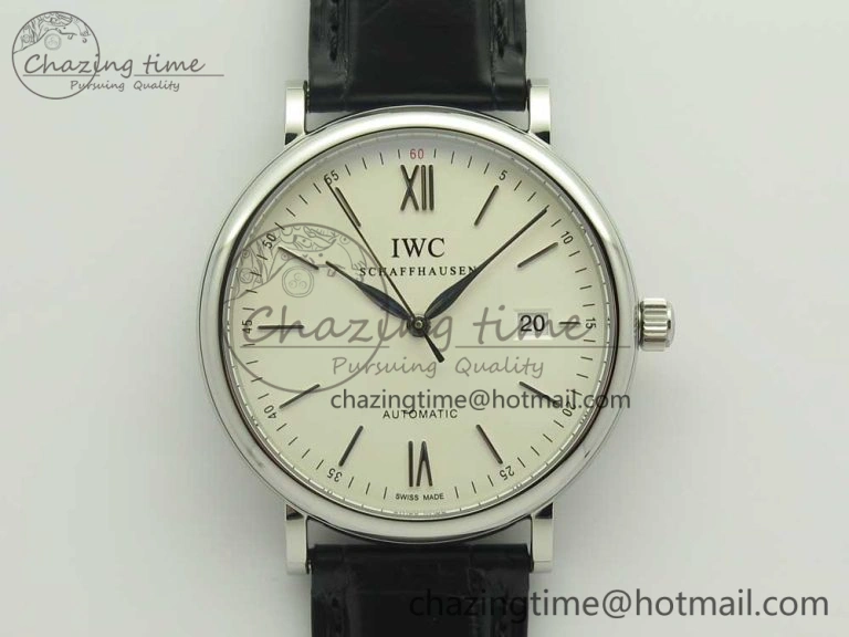 Portofino Automatic SS AF 1:1 Best Edition White Dial on Black Croco Leather Strap A2892