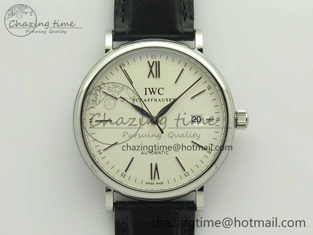 Portofino Automatic SS AF 1:1 Best Edition White Dial on Black Croco Leather Strap A2892
