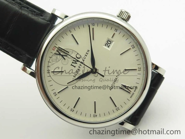 Portofino Automatic SS AF 1:1 Best Edition White Dial on Black Croco Leather Strap A2892