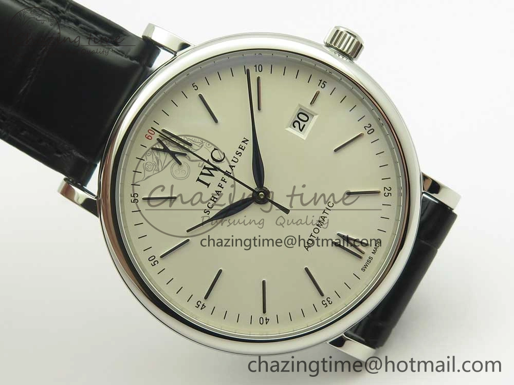 Portofino Automatic SS AF 1:1 Best Edition White Dial on Black Croco Leather Strap A2892