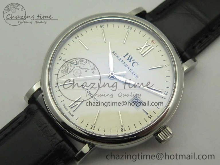 Portofino Automatic SS AF 1:1 Best Edition White Dial on Black Croco Leather Strap A2892