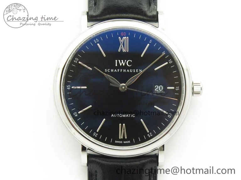 Portofino Automatic SS FKF 1:1 Best Edition Black Dial on Black Leather Strap A2892
