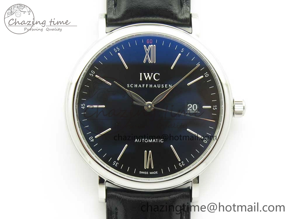 Portofino Automatic SS FKF 1:1 Best Edition Black Dial on Black Leather Strap A2892