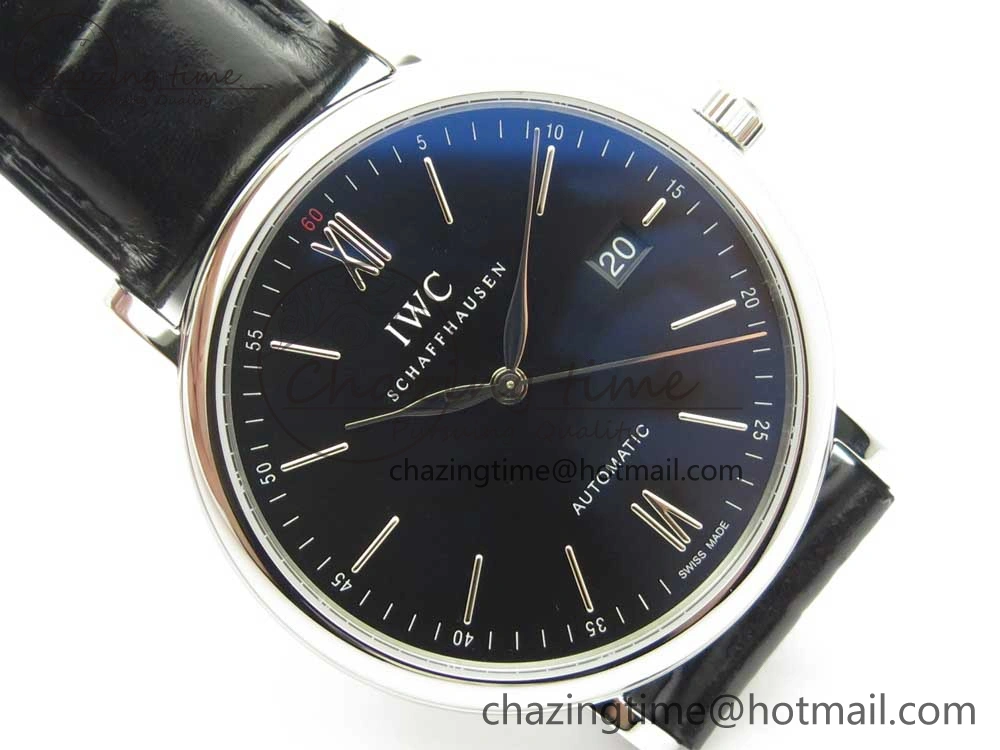 Portofino Automatic SS FKF 1:1 Best Edition Black Dial on Black Leather Strap A2892