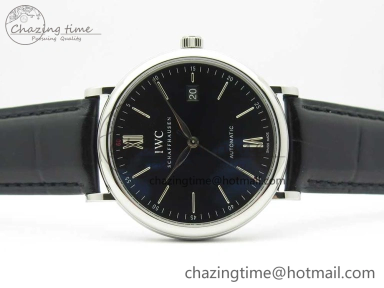 Portofino Automatic SS FKF 1:1 Best Edition Black Dial on Black Leather Strap A2892