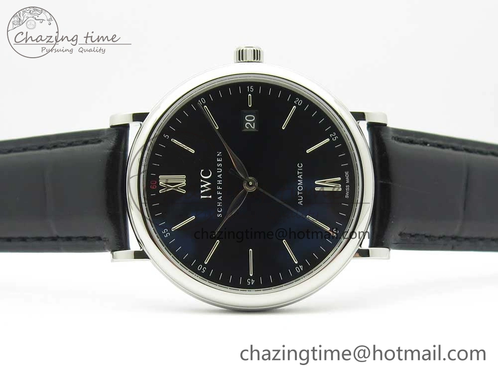 Portofino Automatic SS FKF 1:1 Best Edition Black Dial on Black Leather Strap A2892