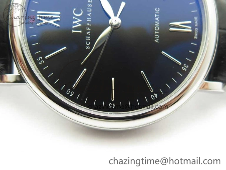Portofino Automatic SS FKF 1:1 Best Edition Black Dial on Black Leather Strap A2892