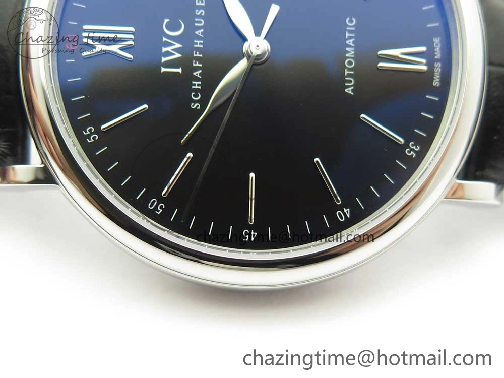 Portofino Automatic SS FKF 1:1 Best Edition Black Dial on Black Leather Strap A2892