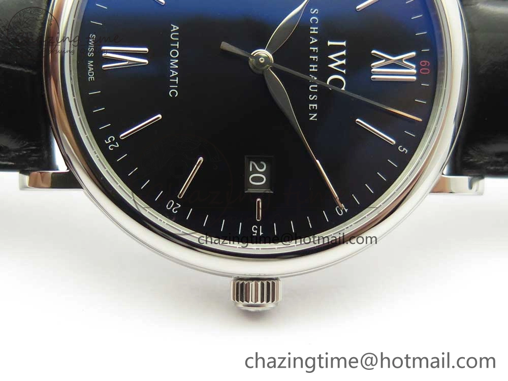 Portofino Automatic SS FKF 1:1 Best Edition Black Dial on Black Leather Strap A2892