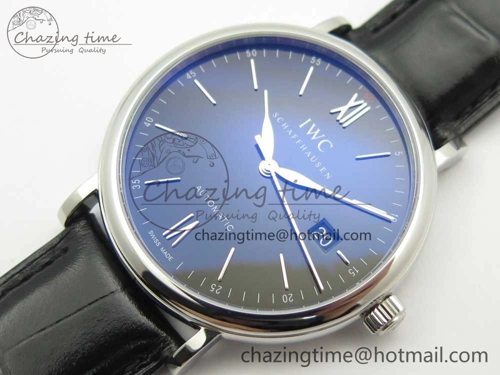 Portofino Automatic SS FKF 1:1 Best Edition Black Dial on Black Leather Strap A2892