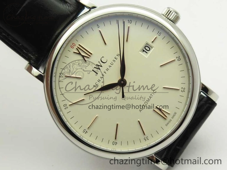Portofino Automatic SS FKF 1:1 Best Edition White Dial RG Markers on Black Leather Strap A2892
