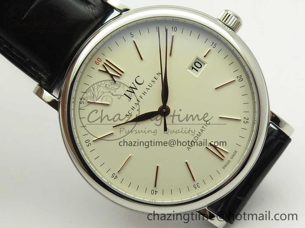 Portofino Automatic SS FKF 1:1 Best Edition White Dial RG Markers on Black Leather Strap A2892