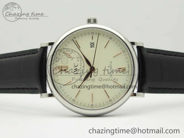 Portofino Automatic SS FKF 1:1 Best Edition White Dial RG Markers on Black Leather Strap A2892