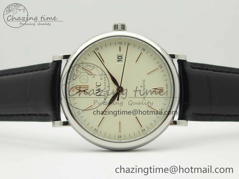 Portofino Automatic SS FKF 1:1 Best Edition White Dial RG Markers on Black Leather Strap A2892