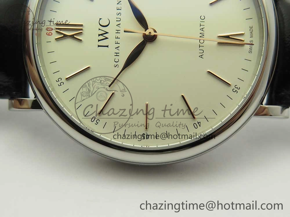 Portofino Automatic SS FKF 1:1 Best Edition White Dial RG Markers on Black Leather Strap A2892