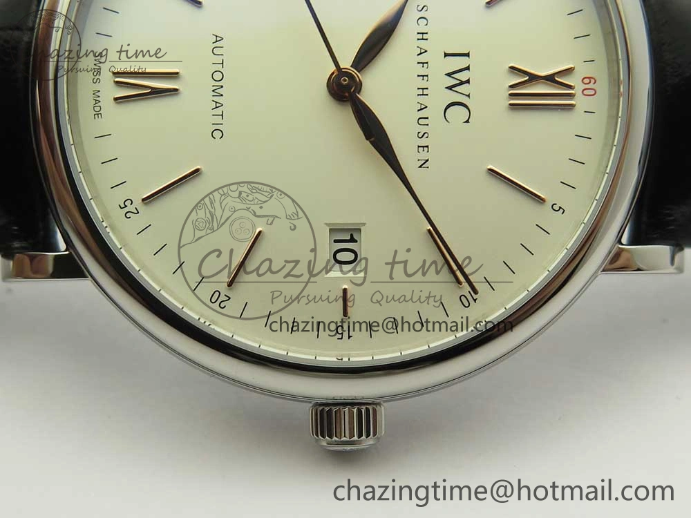 Portofino Automatic SS FKF 1:1 Best Edition White Dial RG Markers on Black Leather Strap A2892