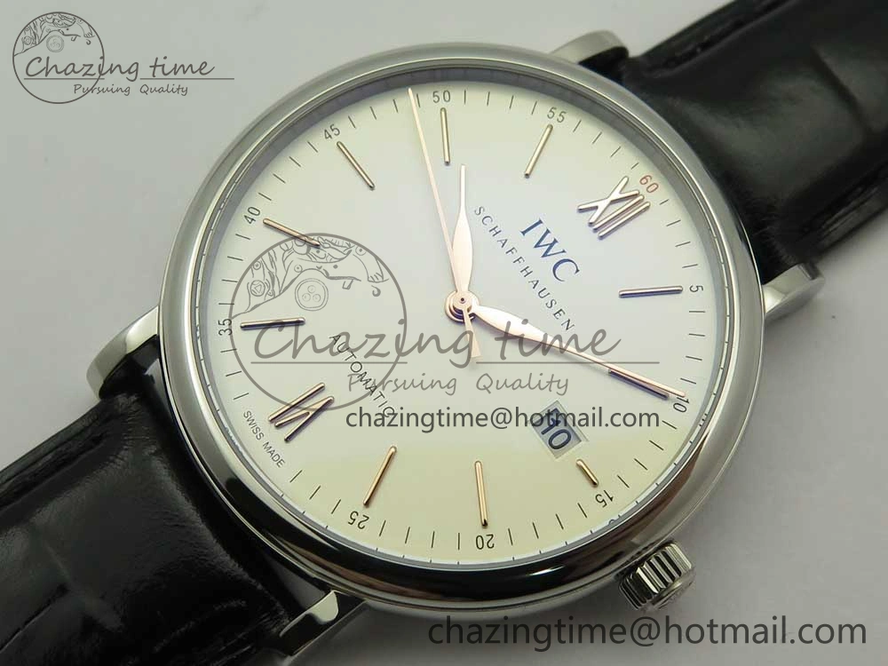Portofino Automatic SS FKF 1:1 Best Edition White Dial RG Markers on Black Leather Strap A2892