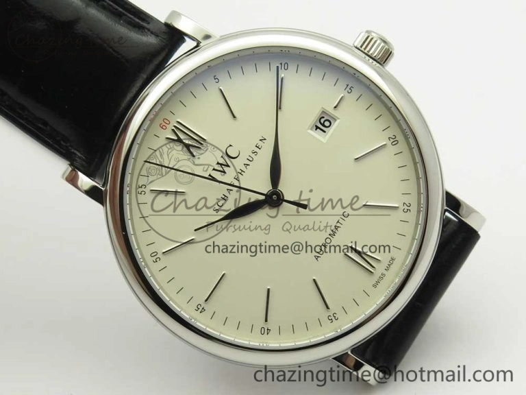 Portofino Automatic SS FKF 1:1 Best Edition White Dial SS Markers on Black Leather Strap A2892