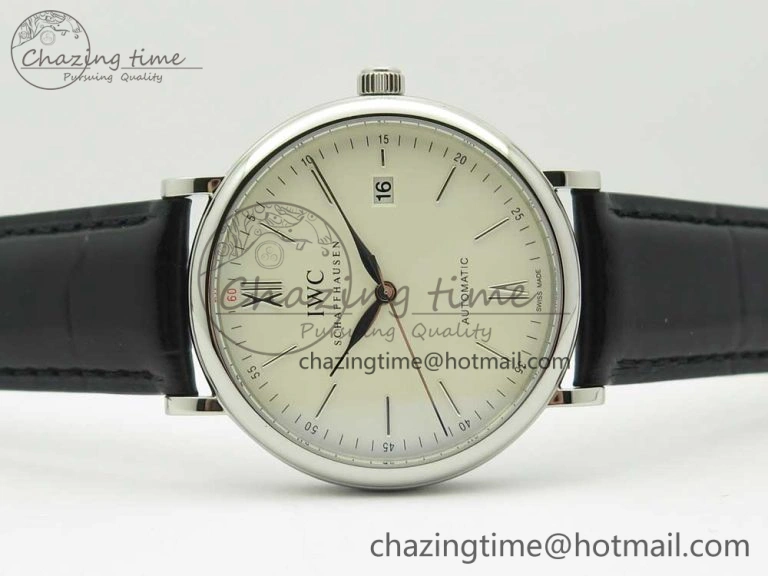 Portofino Automatic SS FKF 1:1 Best Edition White Dial SS Markers on Black Leather Strap A2892